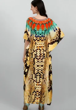 Digital Printed Polyester Kaftan in Yellow