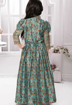 Digital Printed Polyester Gown in Blue
