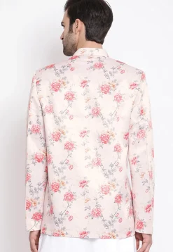 Digital Printed Polyester Jodhpuri Jacket in Baby Pink