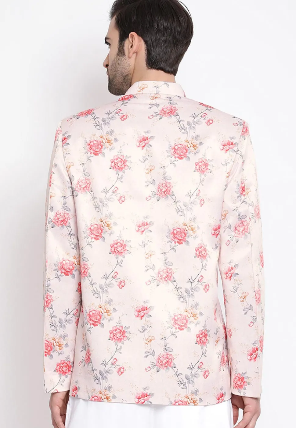 Digital Printed Polyester Jodhpuri Jacket in Baby Pink
