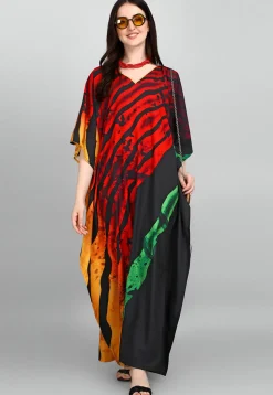 Digital Printed Polyester Kaftan in Black