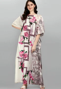 Digital Printed Polyester Kaftan in Off White