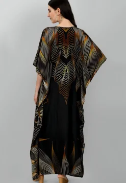 Digital Printed Polyester Kaftan in Black
