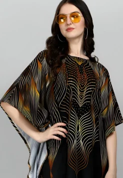 Digital Printed Polyester Kaftan in Black