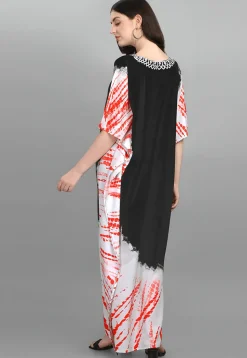 Digital Printed Polyester Kaftan in Black and Off White