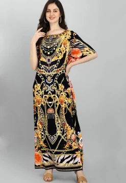 Digital Printed Polyester Kaftan in Black