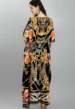 Digital Printed Polyester Kaftan in Black