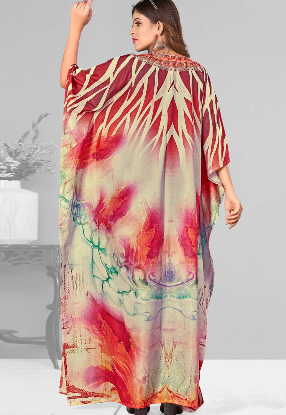 Digital Printed Polyester Kaftan in Multicolor
