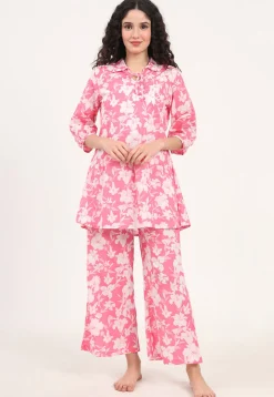 Digital Printed Pure Cotton Co Ord Set in Pink