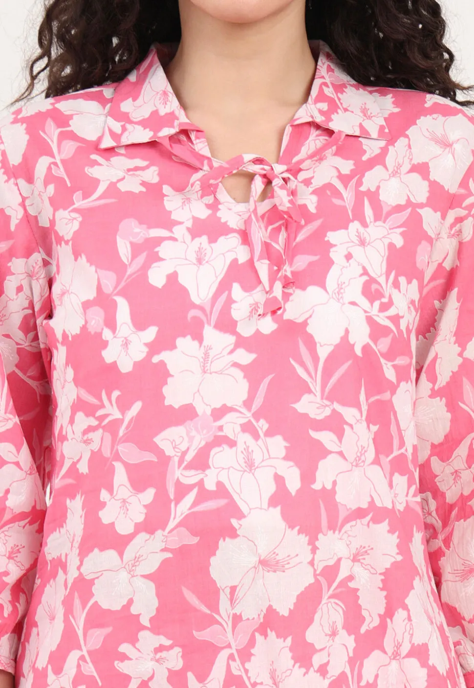 Digital Printed Pure Cotton Co Ord Set in Pink