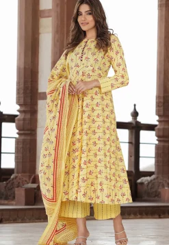Digital Printed Pure Cotton Pakistani Suit in Yellow
