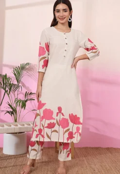 Digital Printed Pure Cotton Co Ord Set in Cream