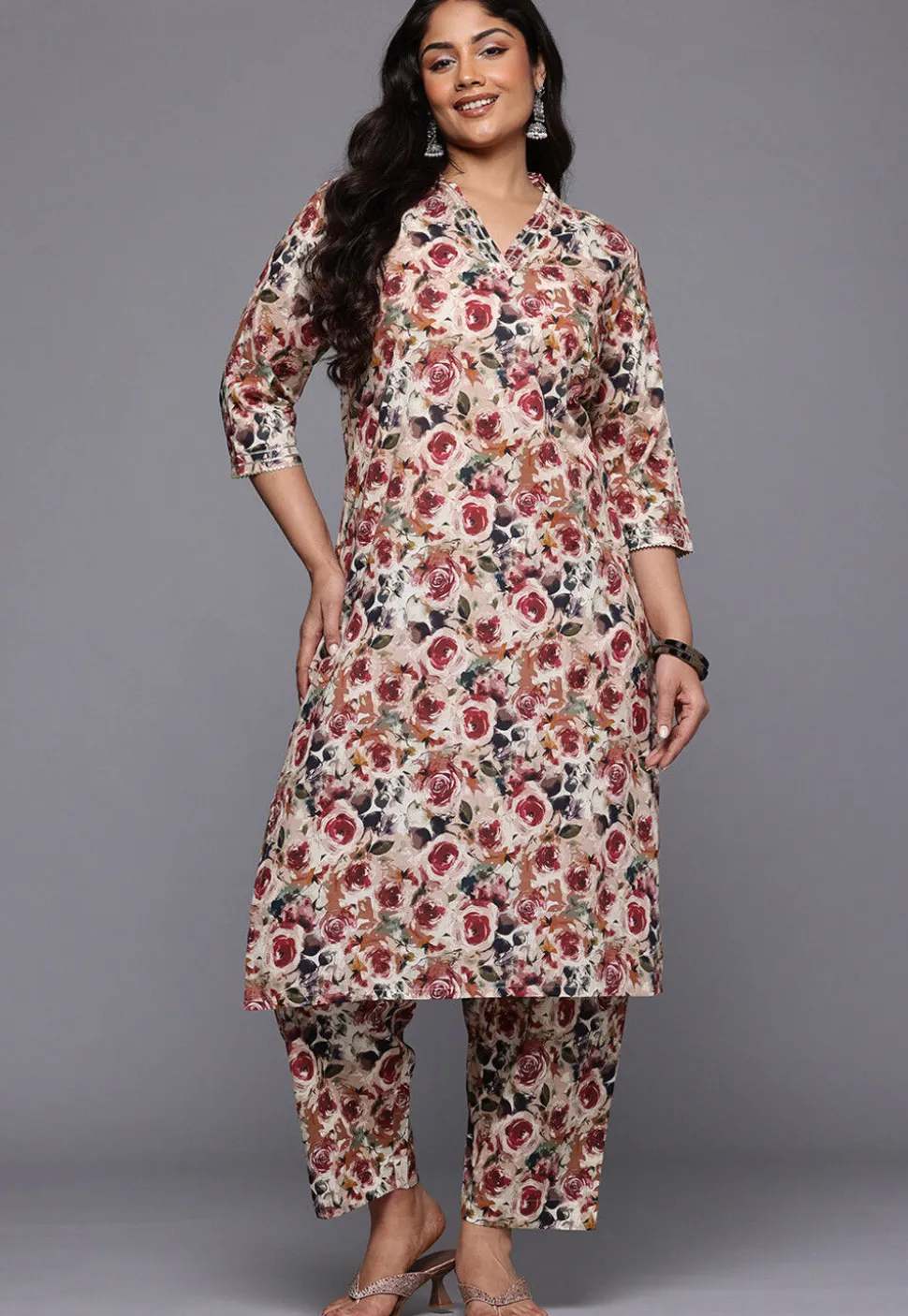 Digital Printed Pure Cotton Straight Kurta Set in Multicolor