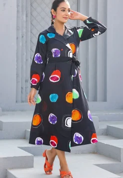 Digital Printed Pure Cotton A Line Dress in Black