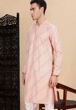Digital Printed Pure Cotton Kurta in Peach