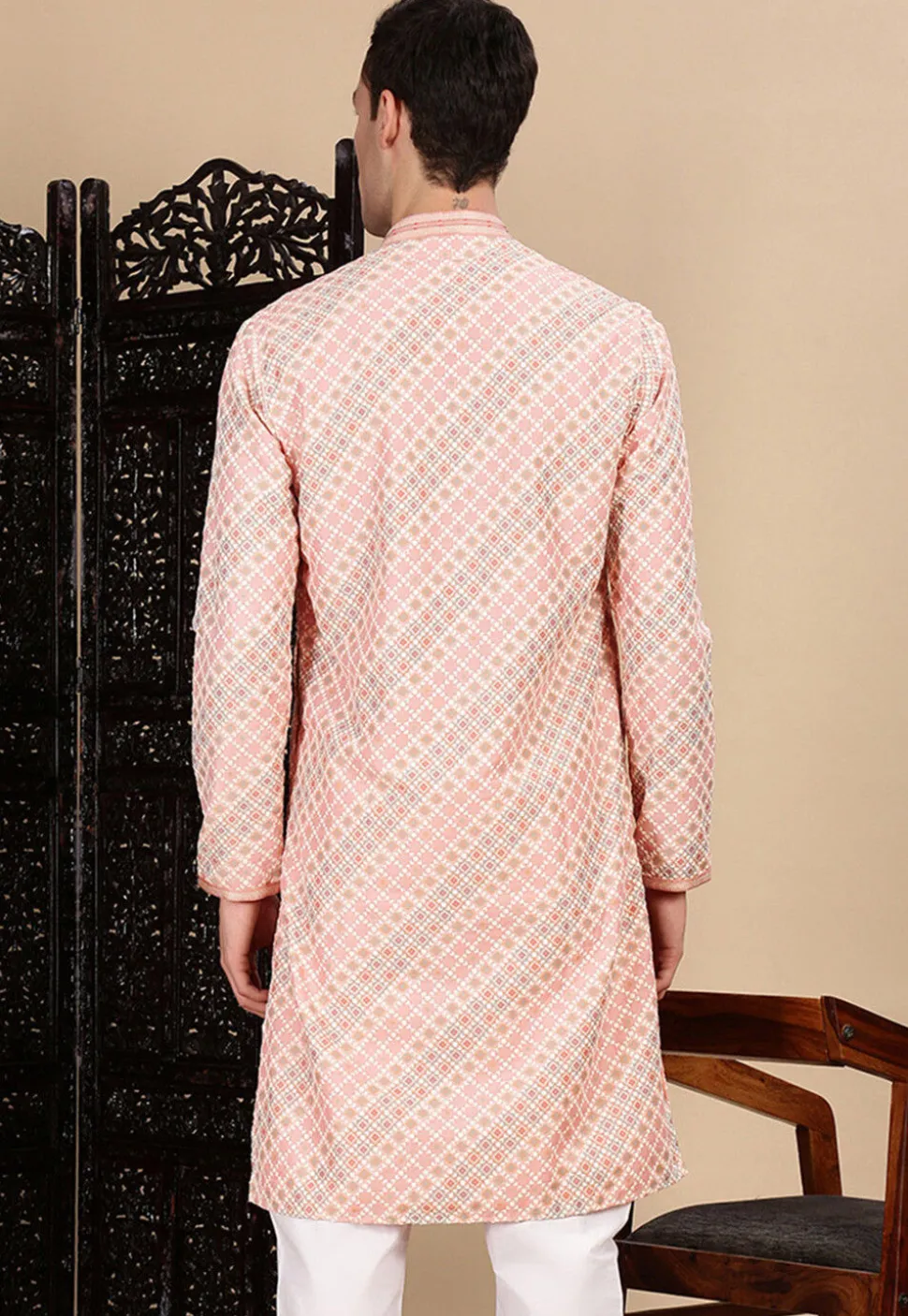 Digital Printed Pure Cotton Kurta in Peach
