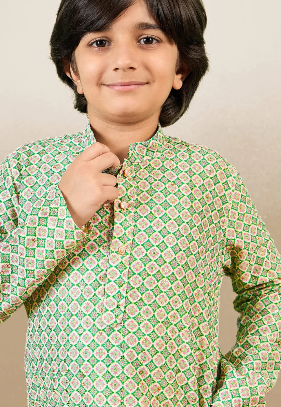 Digital Printed Pure Cotton Kurta in Green