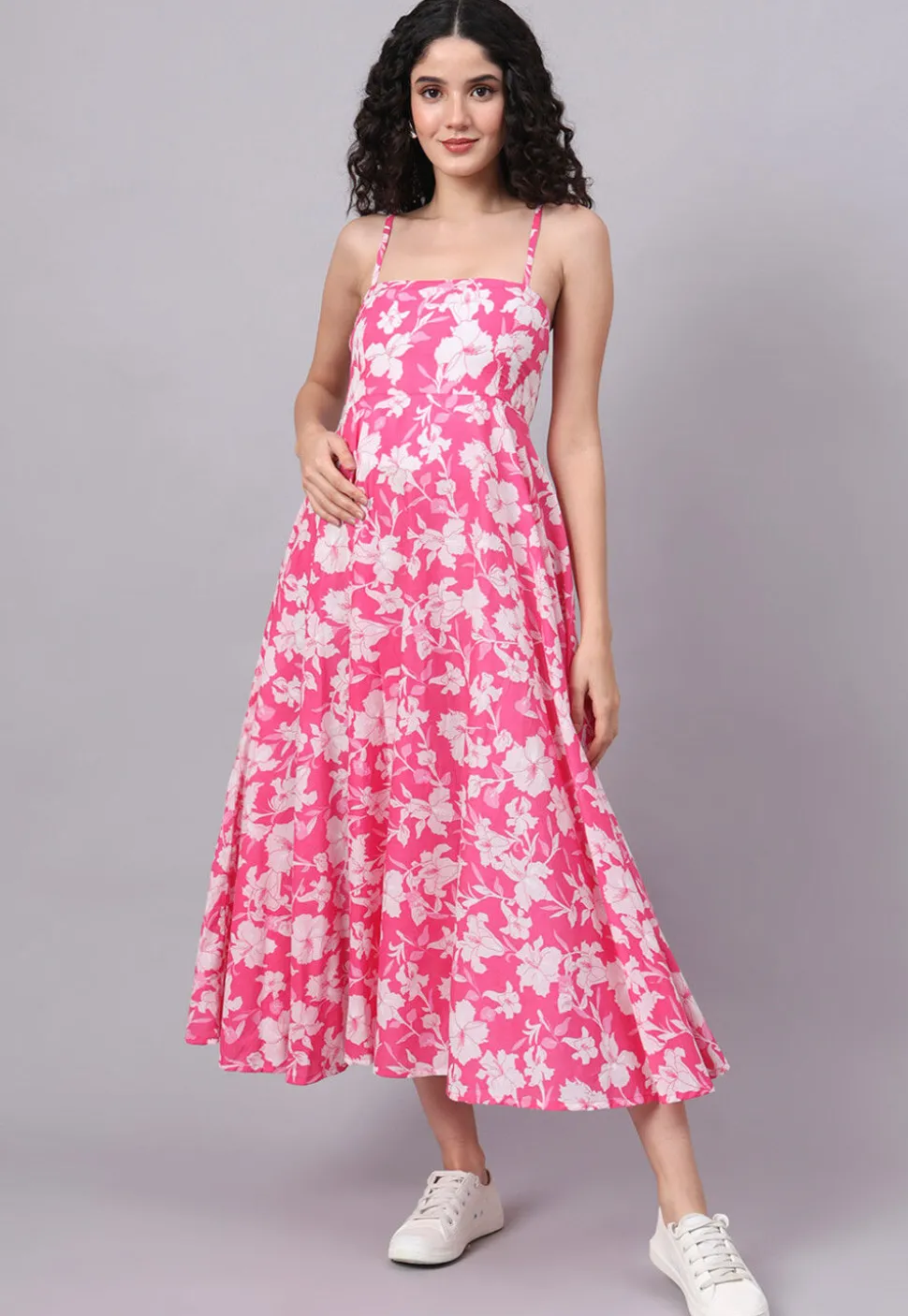 Digital Printed Pure Cotton Dress in Pink