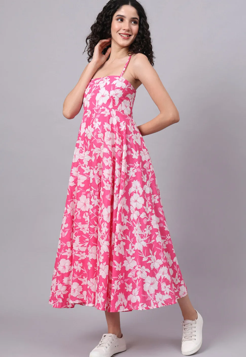 Digital Printed Pure Cotton Dress in Pink