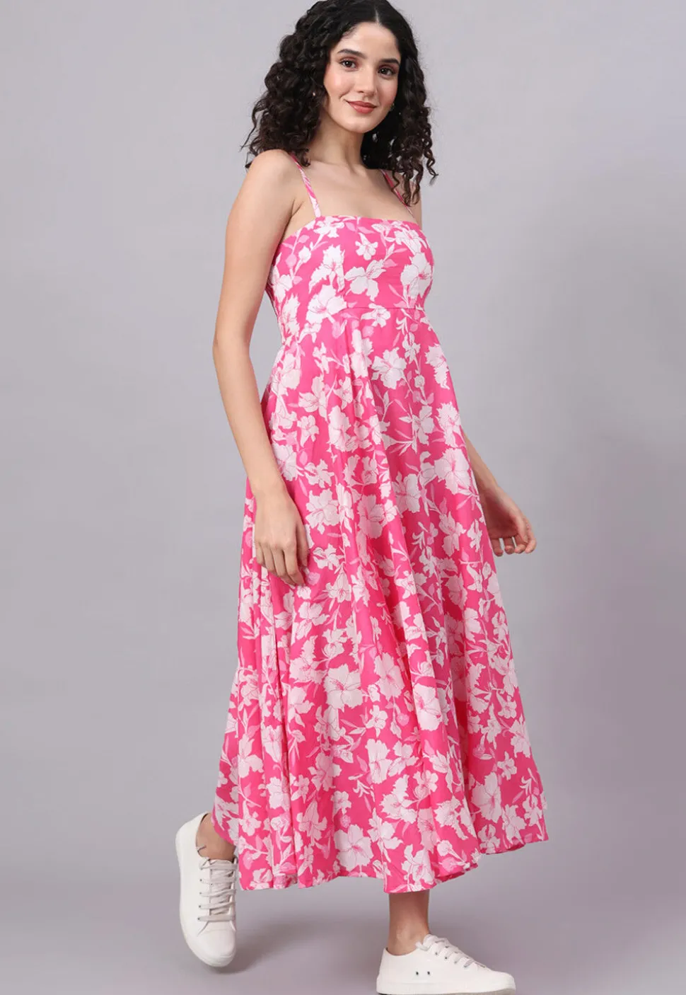 Digital Printed Pure Cotton Dress in Pink