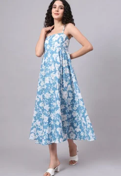 Digital Printed Pure Cotton Dress in Blue