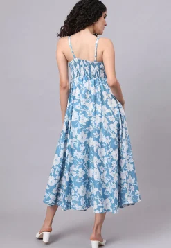 Digital Printed Pure Cotton Dress in Blue