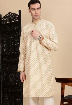 Digital Printed Pure Cotton Kurta in Light Beige