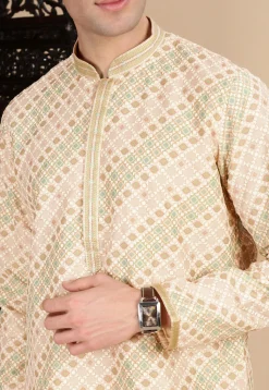 Digital Printed Pure Cotton Kurta in Light Beige