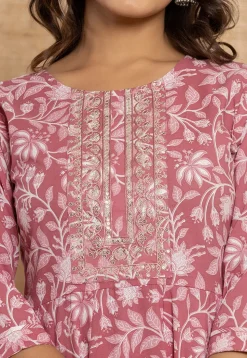 Digital Printed Pure Cotton A Line Suit in Old Rose