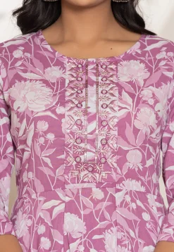 Digital Printed Pure Cotton A Line Suit in Light Purple