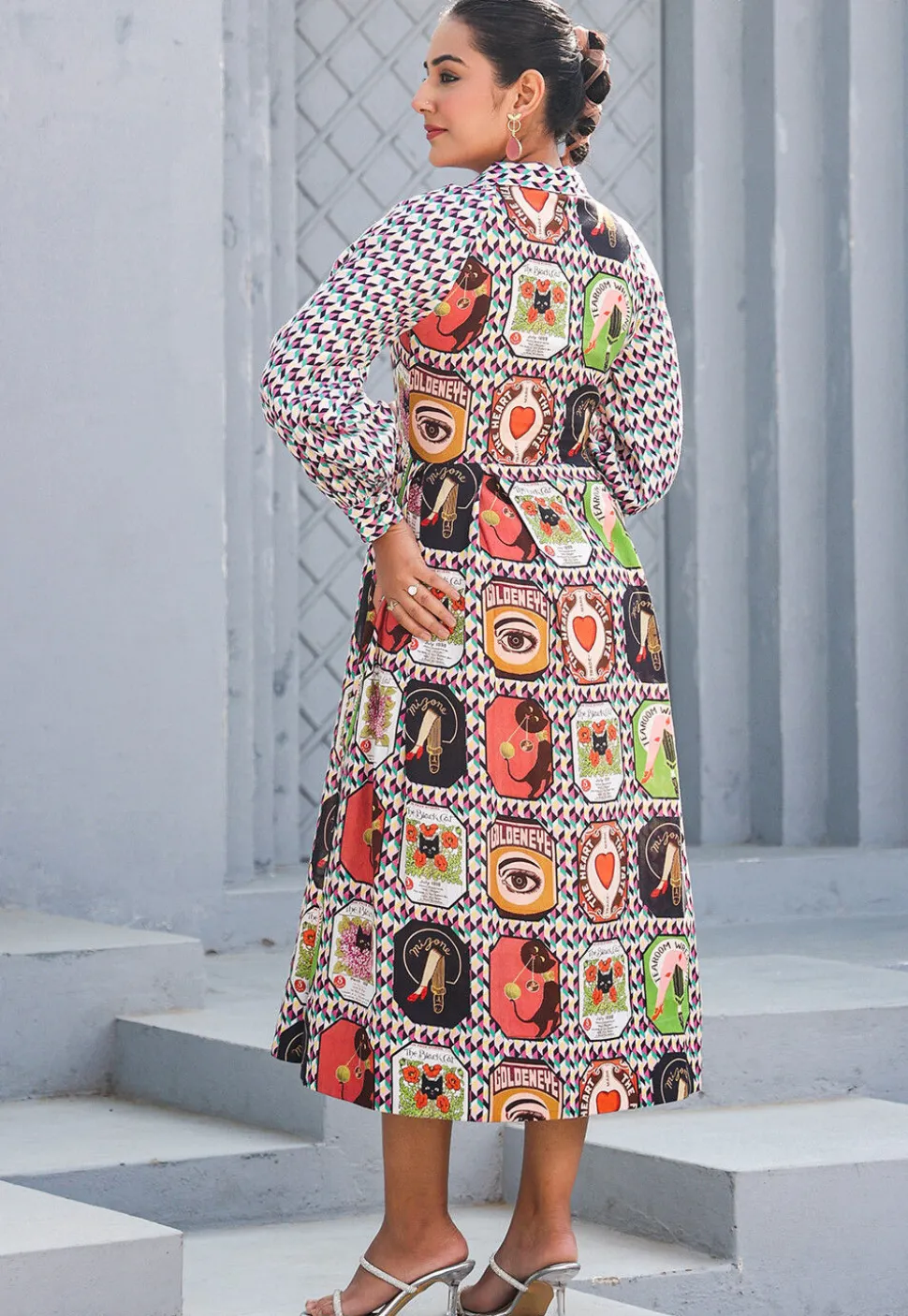 Digital Printed Pure Cotton A Line Dress in Multicolor