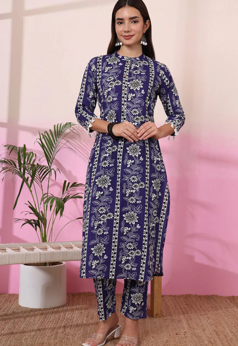 Digital Printed Pure Cotton Co Ord Set in Navy Blue