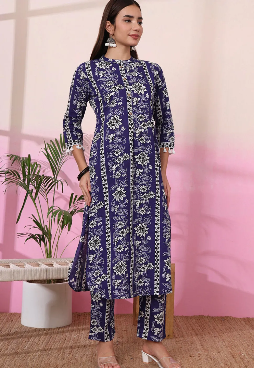 Digital Printed Pure Cotton Co Ord Set in Navy Blue