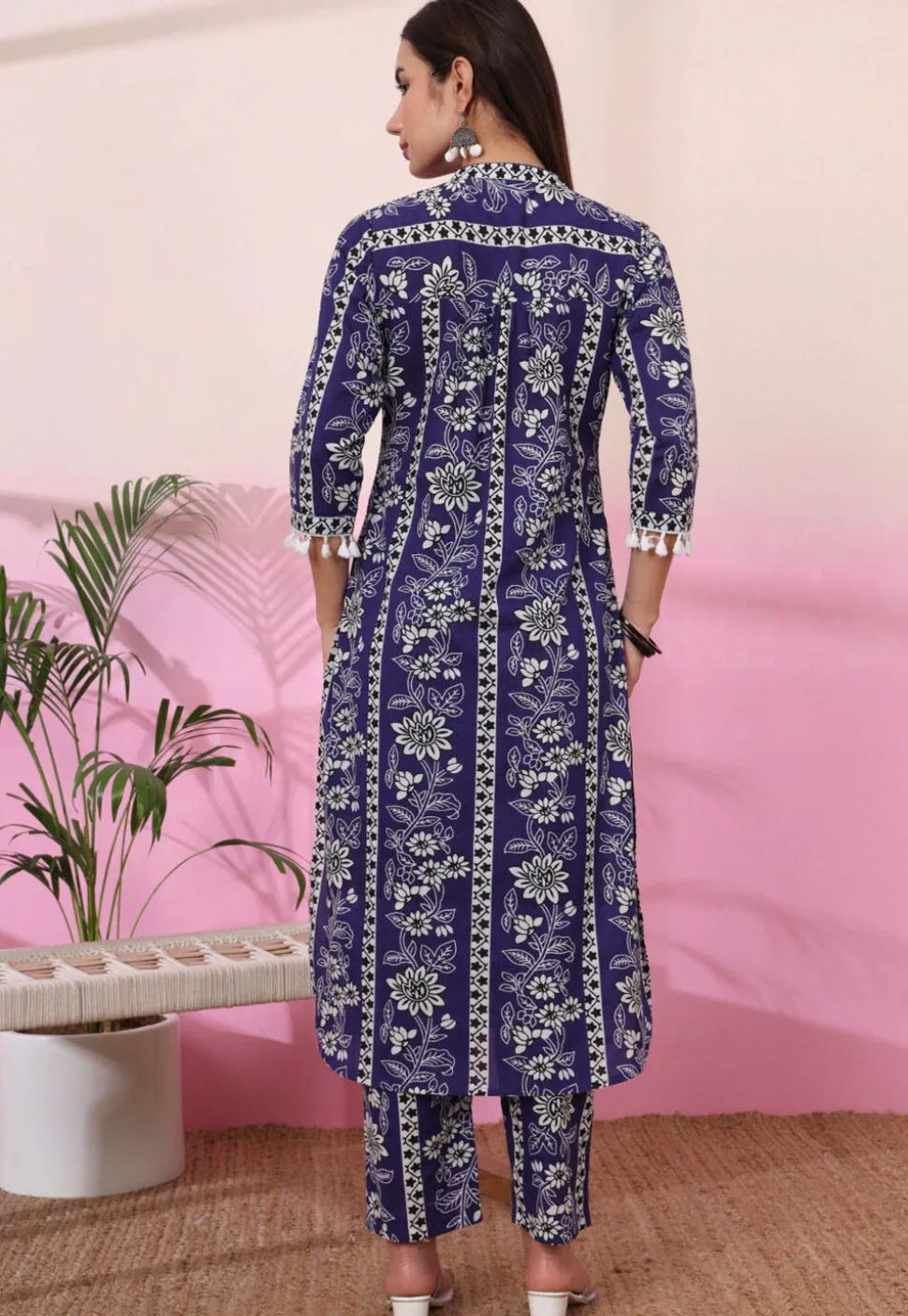 Digital Printed Pure Cotton Co Ord Set in Navy Blue