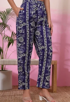 Digital Printed Pure Cotton Co Ord Set in Navy Blue