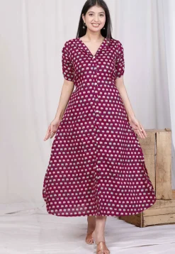 Digital Printed Pure Cotton Dress in Magenta