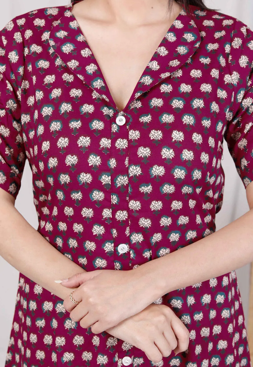 Digital Printed Pure Cotton Dress in Magenta