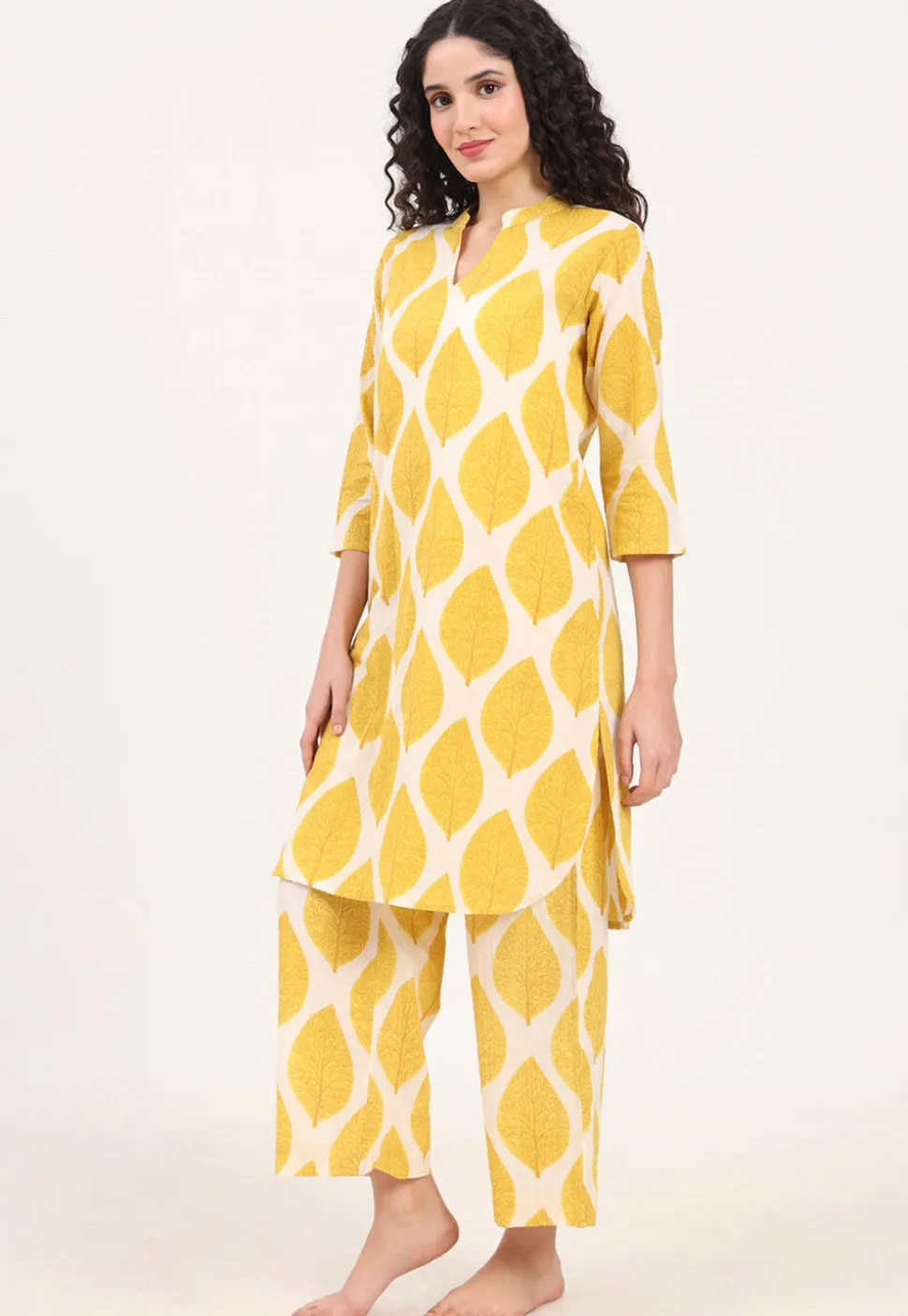 Digital Printed Pure Cotton Co Ord Set in Yellow