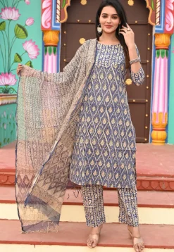 Digital Printed Pure Cotton Pakistani Suit in Blue