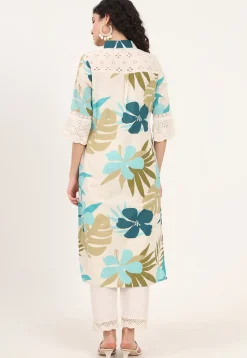 Digital Printed Pure Cotton Kurta in Off White