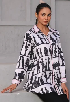 Digital Printed Pure Cotton Top in White