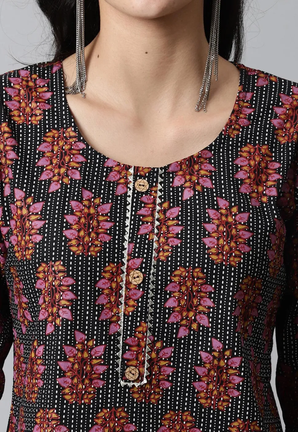 Digital Printed Pure Cotton Short Kurti in Black