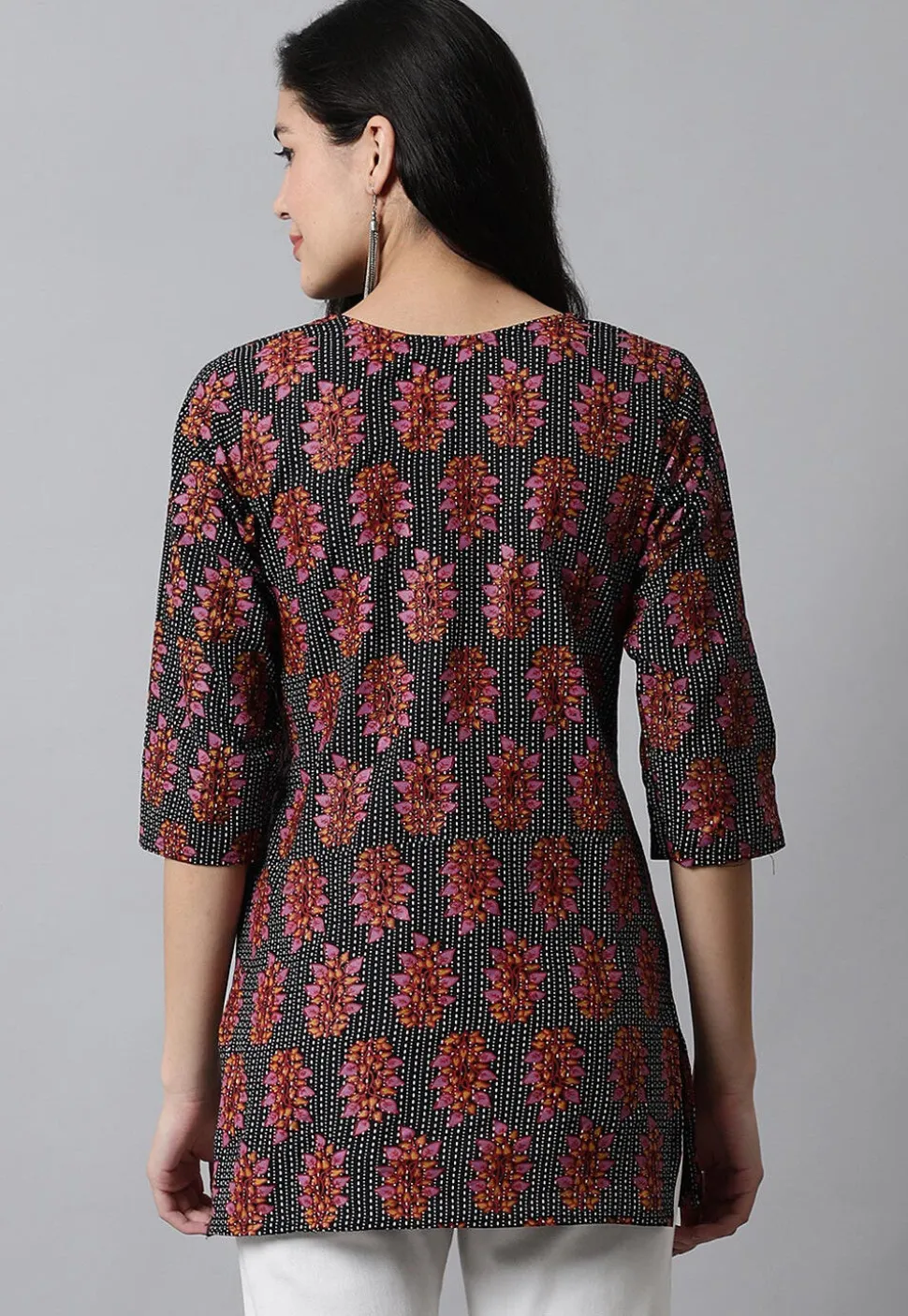 Digital Printed Pure Cotton Short Kurti in Black