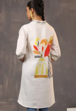 Digital Printed Pure Cotton Tunic in Off White
