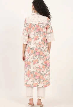 Digital Printed Pure Cotton Straight Kurta in Off White