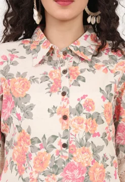 Digital Printed Pure Cotton Straight Kurta in Off White