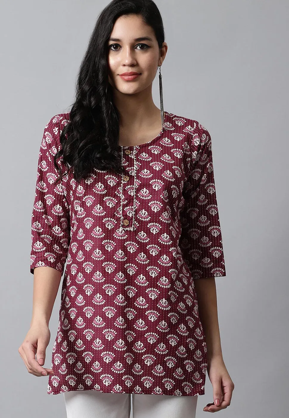 Digital Printed Pure Cotton Short Kurti in Maroon