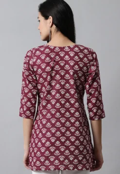 Digital Printed Pure Cotton Short Kurti in Maroon