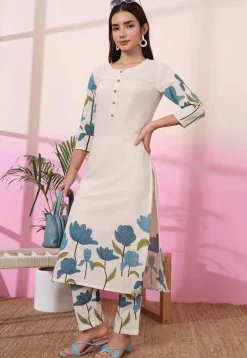 Digital Printed Pure Cotton Co Ord Set in Cream