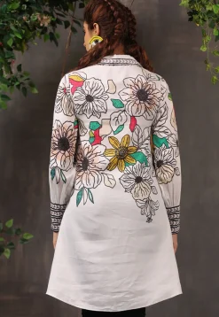 Digital Printed Pure Cotton Tunic in Off White